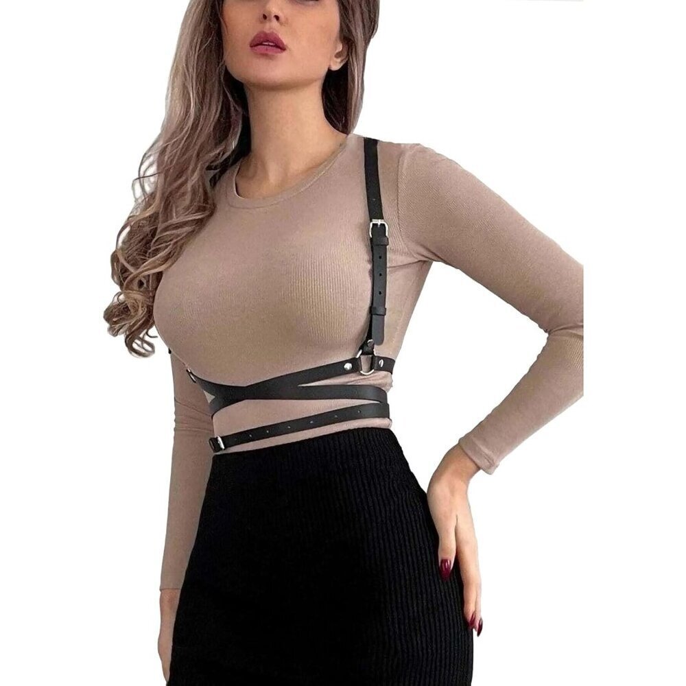 Leather Harness Women Black Adjustable Goth Punk Body Costume Accessory